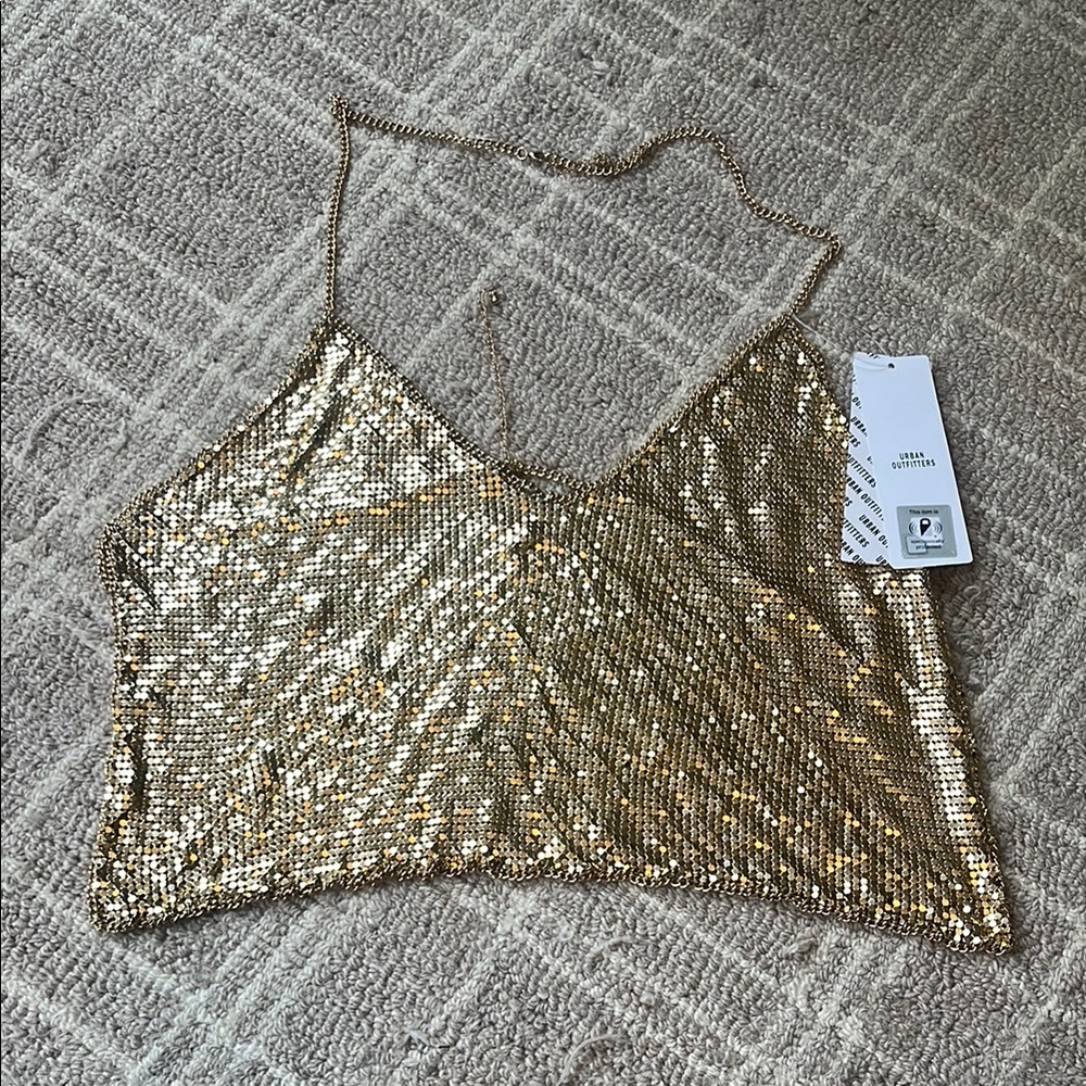 Urban Outfitters Gold Chain-Linked Crop Tank